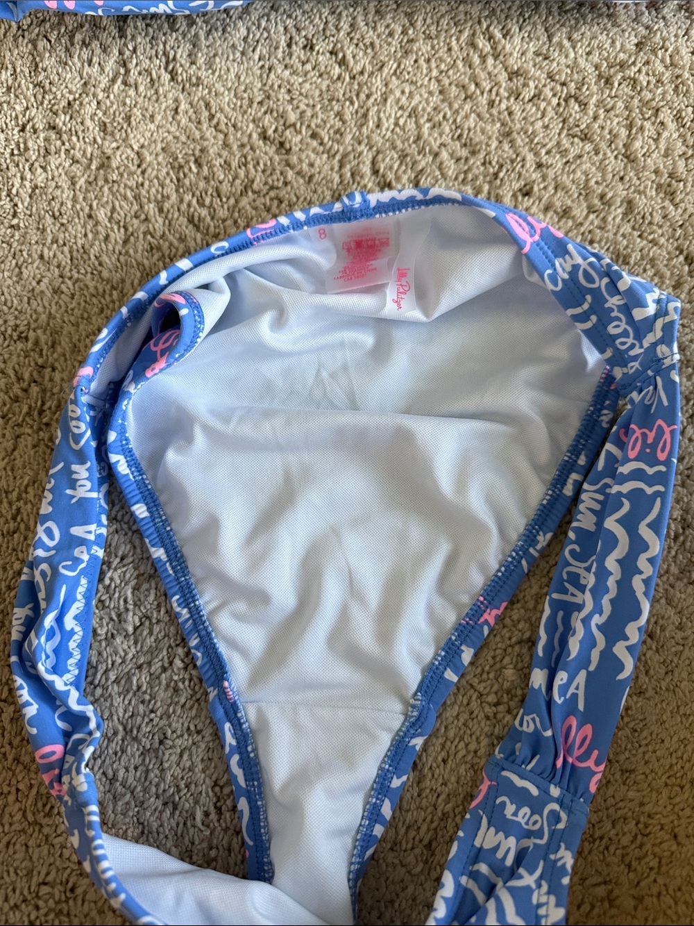 Lilly Pulitzer Blue Script Bandeau Bikini with Pink Accents - Picture 6 of 8